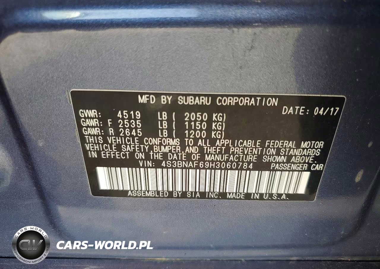 2017 Subaru Legacy 2.5I Premium VIN:4S3BNAF69H3060784 - 12