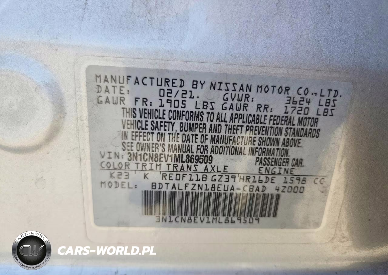 2021 Nissan Versa Sv VIN:3N1CN8EV1ML869509 - 12
