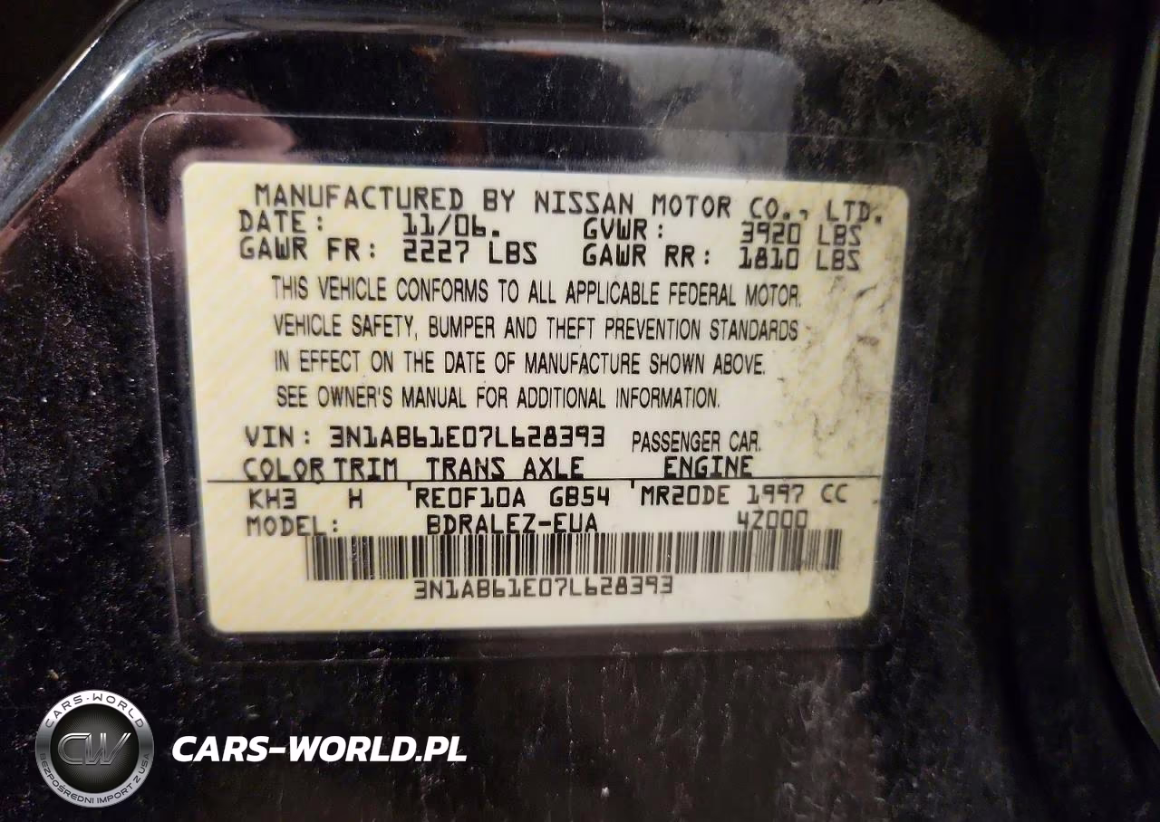 2007 Nissan Sentra 2.0 VIN:3N1AB61E07L628393 - 12