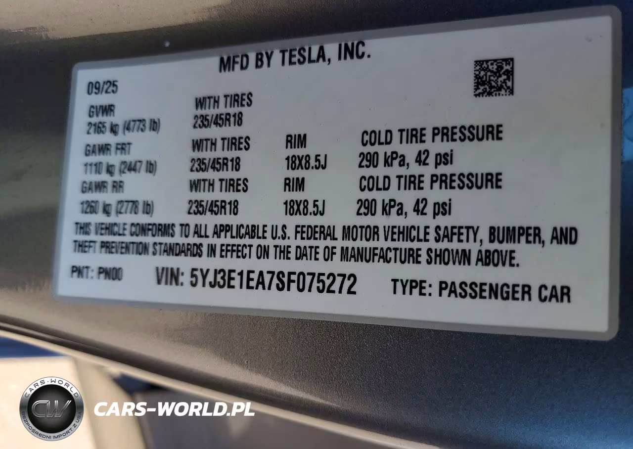 2025 Tesla Model 3 VIN:5YJ3E1EA7SF075272 - 12