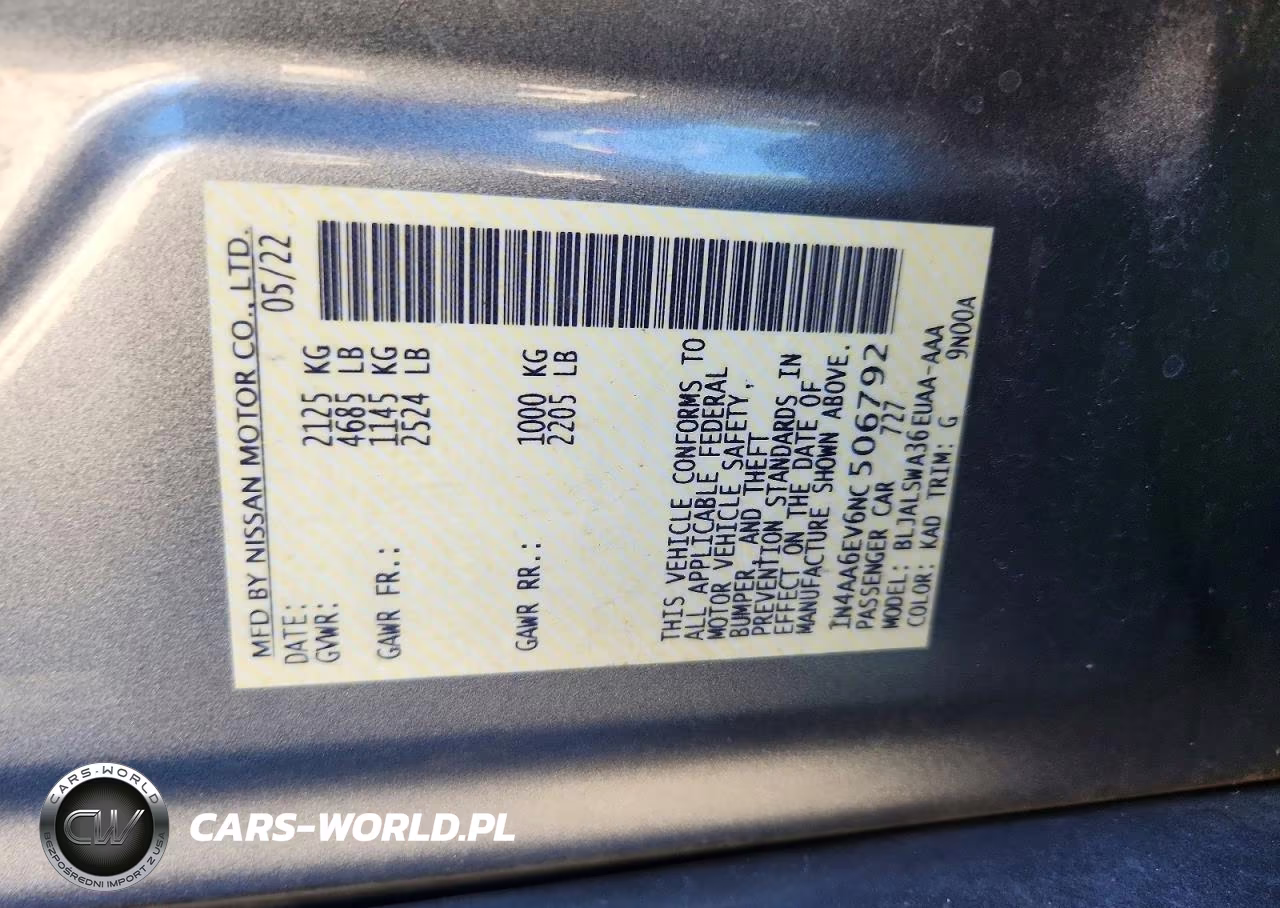 2022 Nissan Maxima Sr VIN:1N4AA6EV6NC506792 - 12