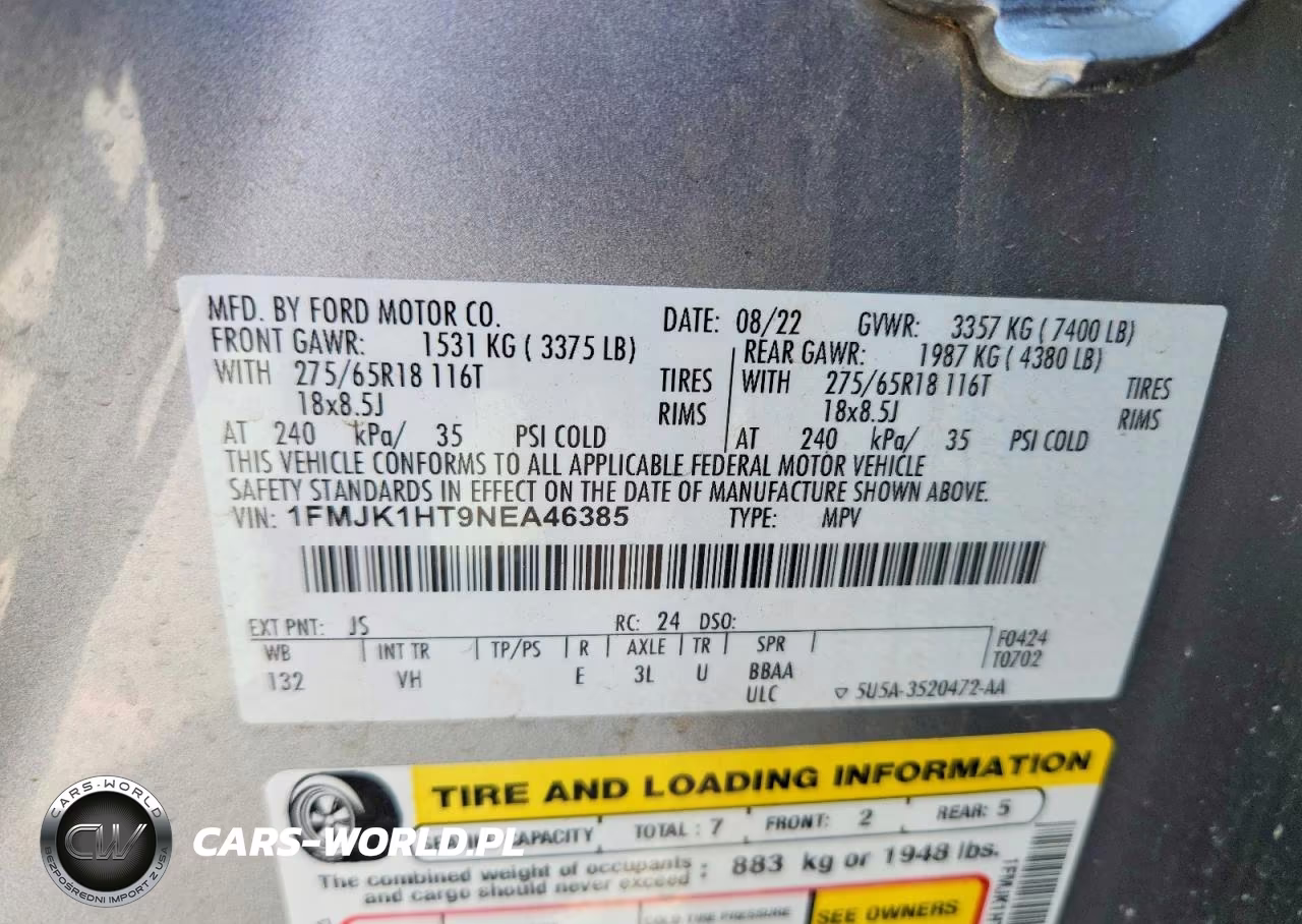 2022 Ford Expedition Max Xlt VIN:1FMJK1HT9NEA46385 - 14
