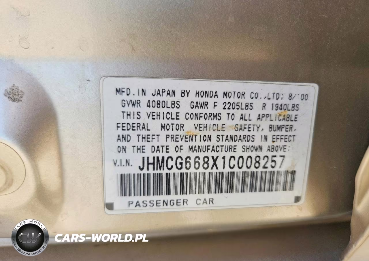 2001 Honda Accord Ex VIN:JHMCG668X1C008257 - 12