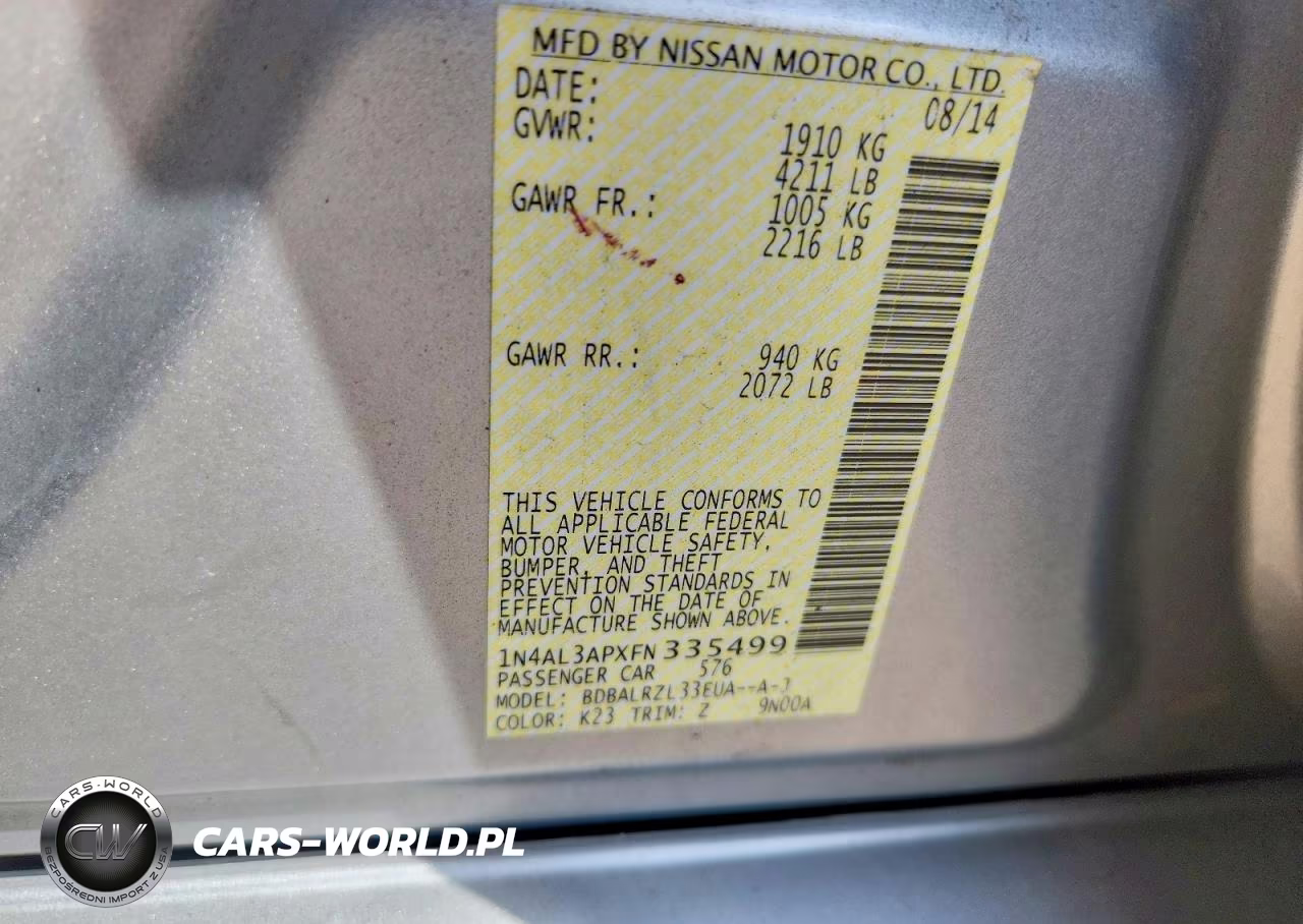 2015 Nissan Altima 2.5 Sl VIN:1N4AL3APXFN335499 - 12