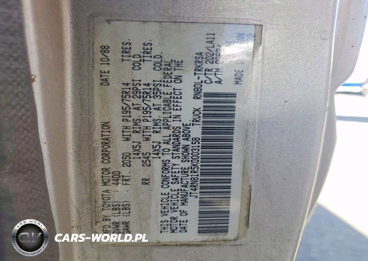 1989 Toyota Pickup Base VIN:JT4RN81R5K0003158 - 12