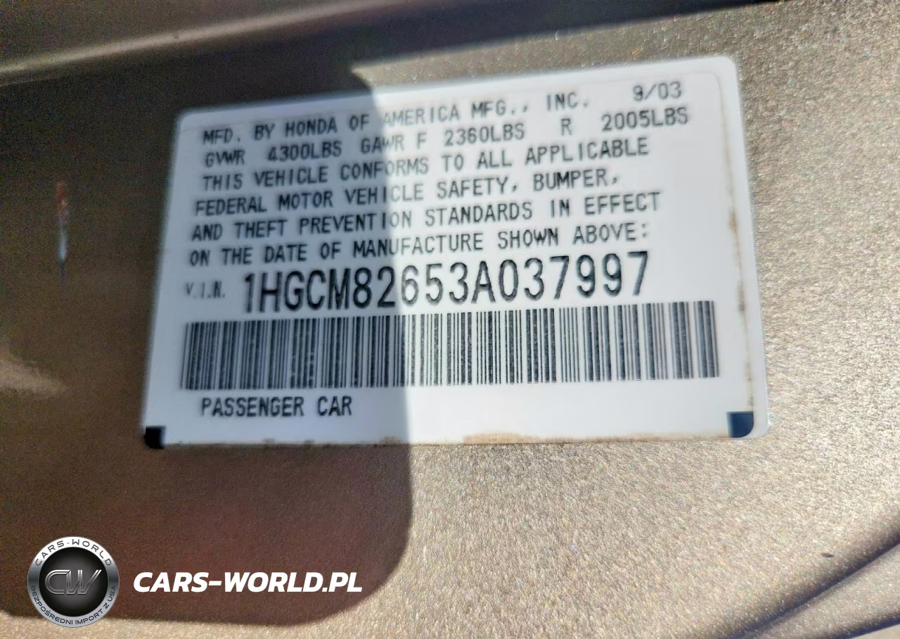 2003 Honda Accord Ex VIN:1HGCM82653A037997 - 12