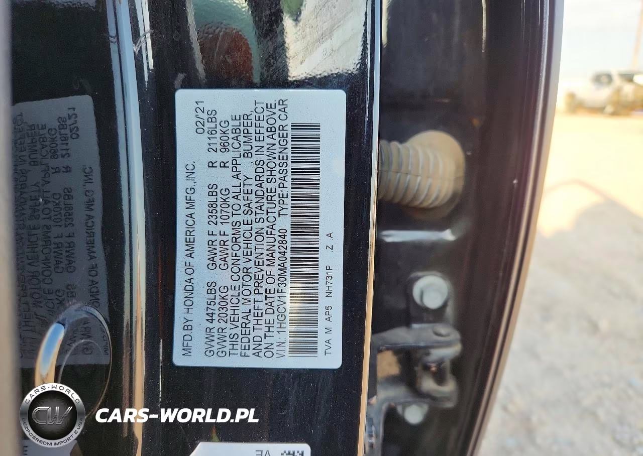 2021 Honda Accord Sport VIN:1HGCV1F30MA042840 - 12