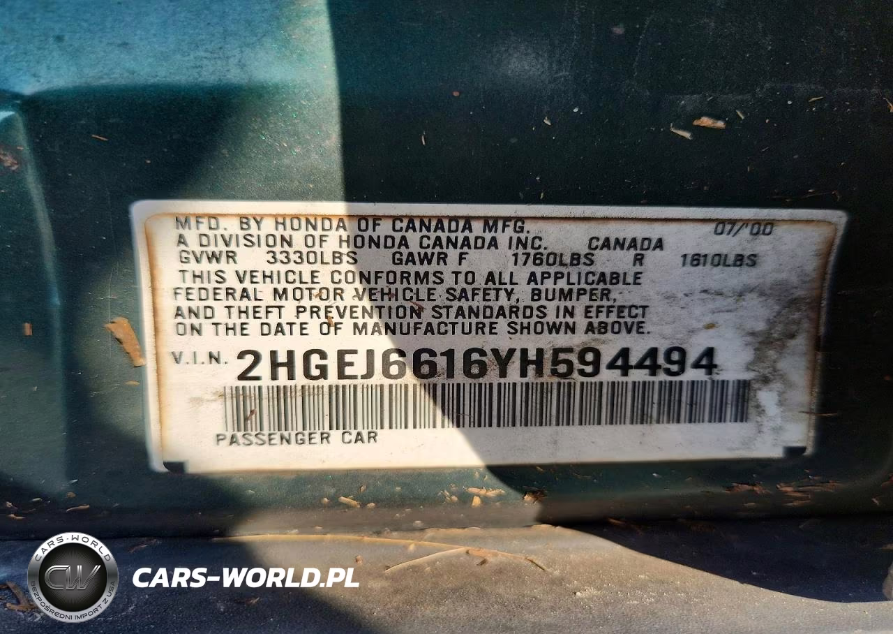 2000 Honda Civic Base VIN:2HGEJ6616YH594494 - 12