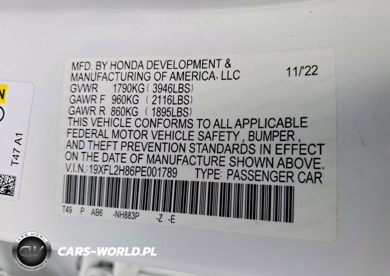 2023 Honda Civic Sport VIN:19XFL2H86PE001789 - 12