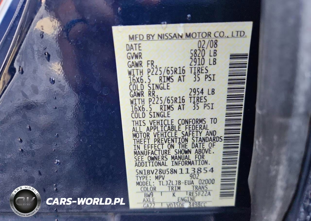 2008 Nissan Quest 3.5 VIN:5N1BV28U58N113854 - 14