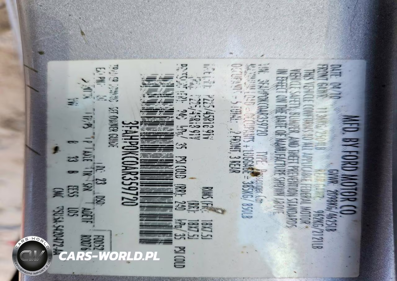 2010 Ford Fusion Sport VIN:3FAHP0KC0AR359720 - 13