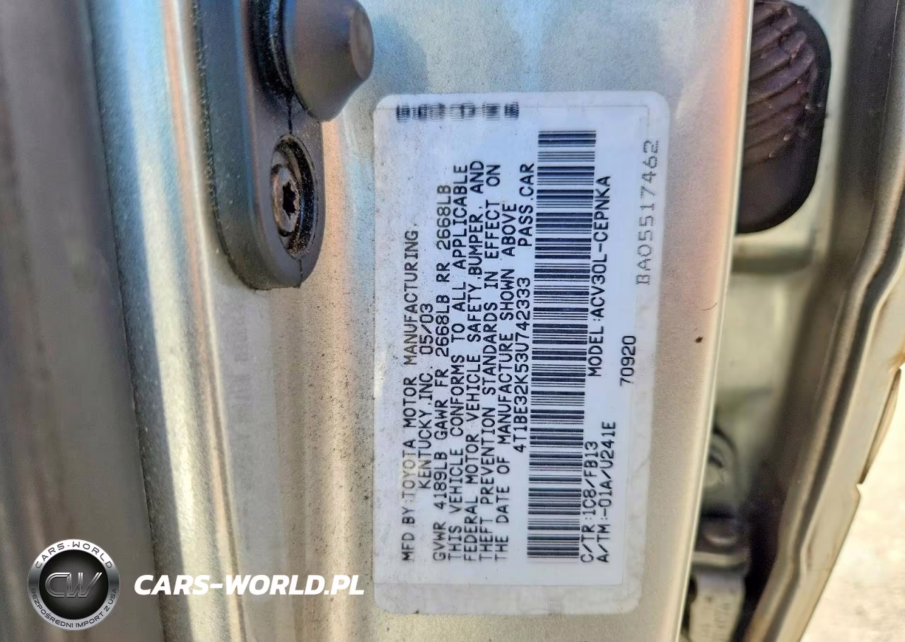 2003 Toyota Camry Le VIN:4T1BE32K53U742333 - 12