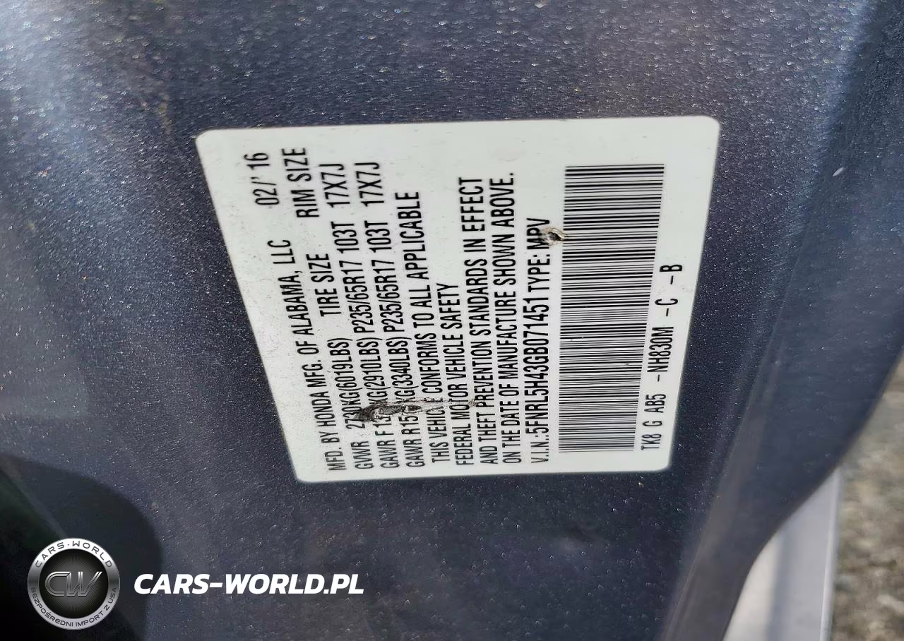 2016 Hond Odyssey VIN:5FNRL5H43GB071451 - 13
