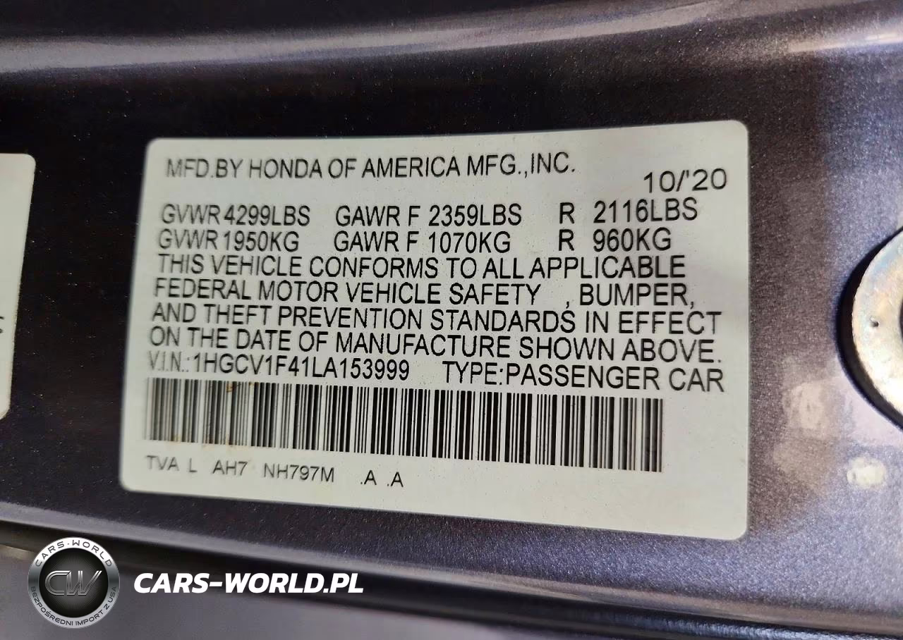 2020 Honda Accord Ex VIN:1HGCV1F41LA153999 - 12