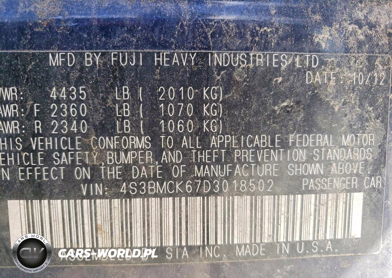2013 Subaru Legacy 2.5I Limited VIN:4S3BMCK67D3018502 - 12