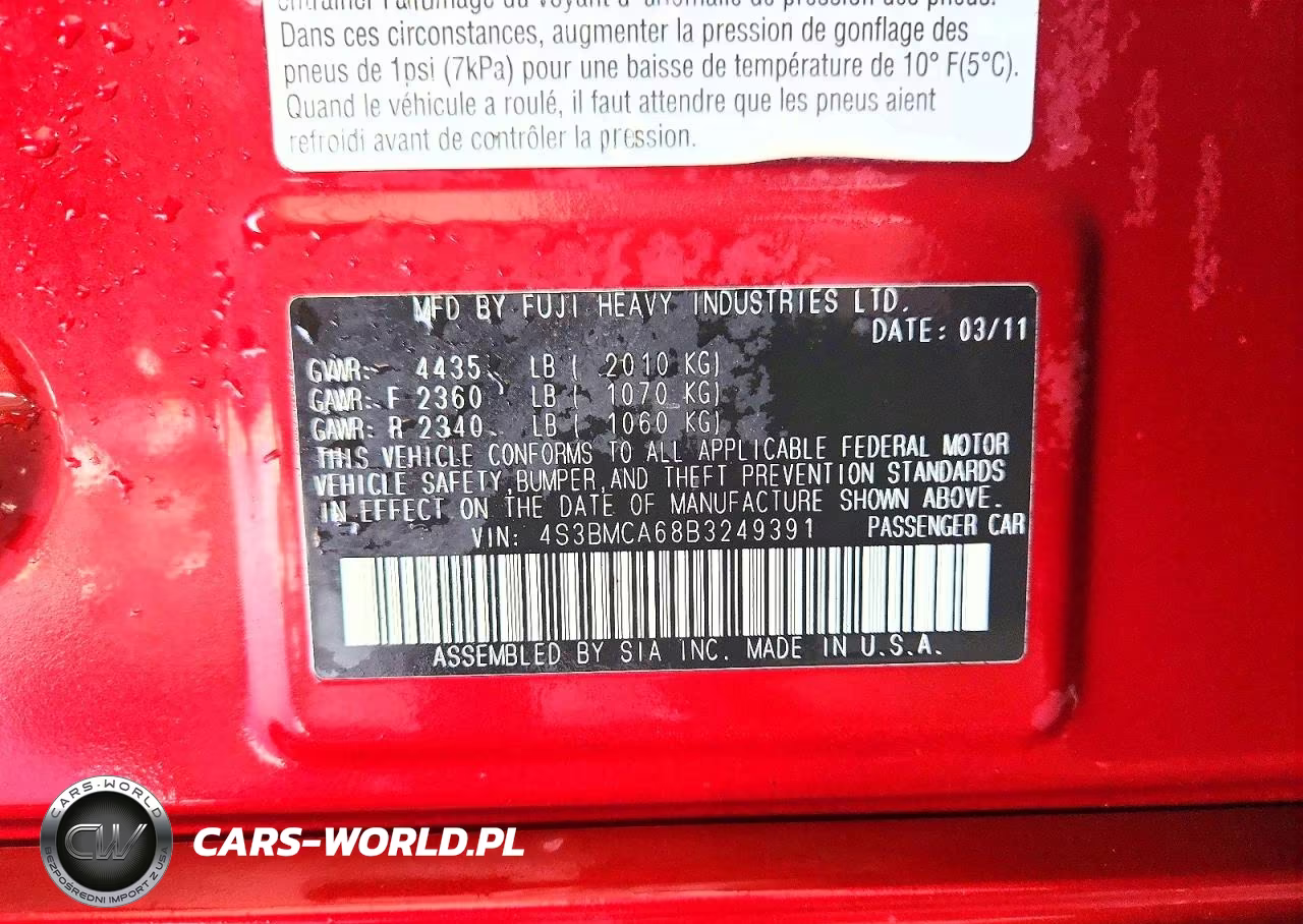 2011 Subaru Legacy 2.5I VIN:4S3BMCA68B3249391 - 13