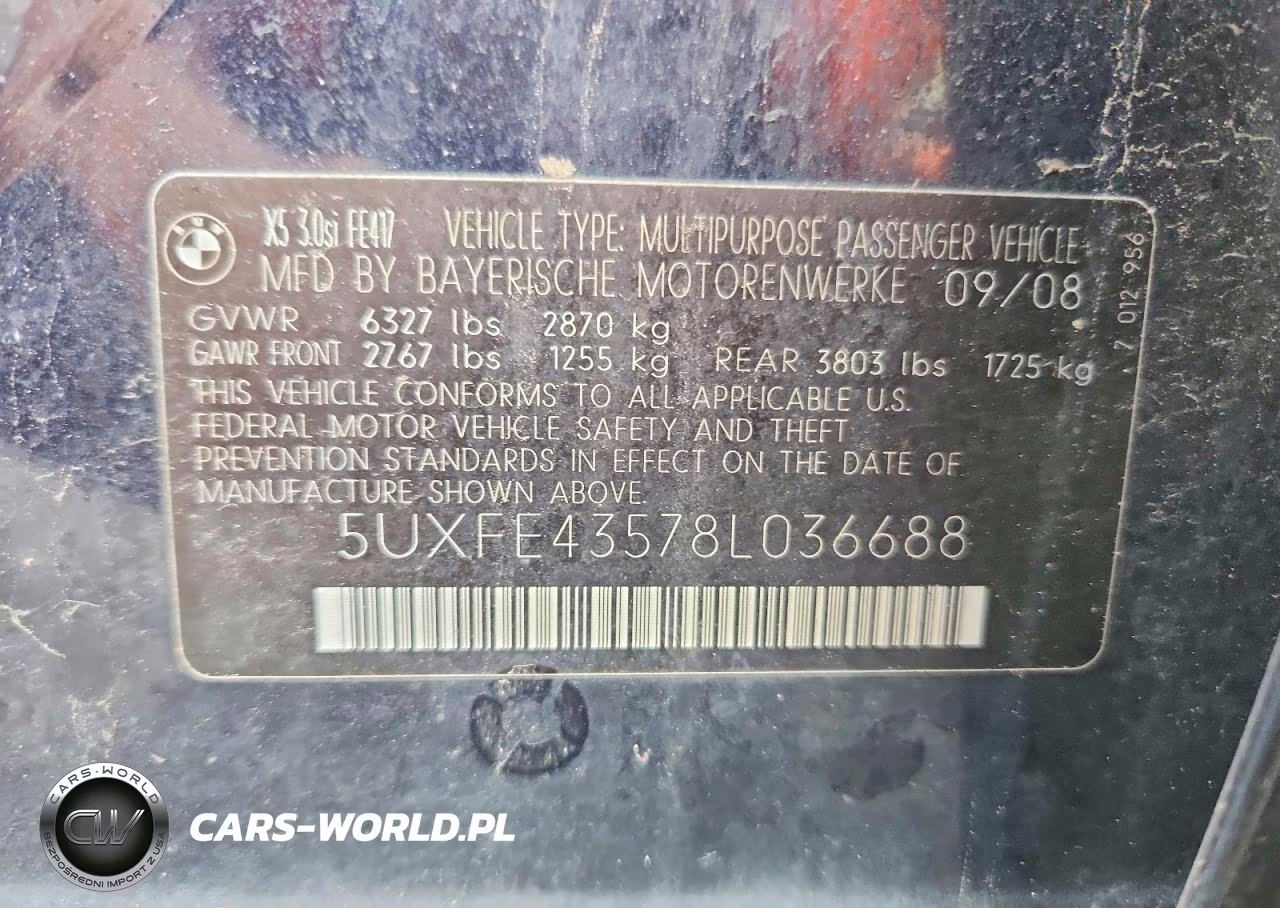 2008 BMW X5 3.0I VIN:5UXFE43578L036688 - 13
