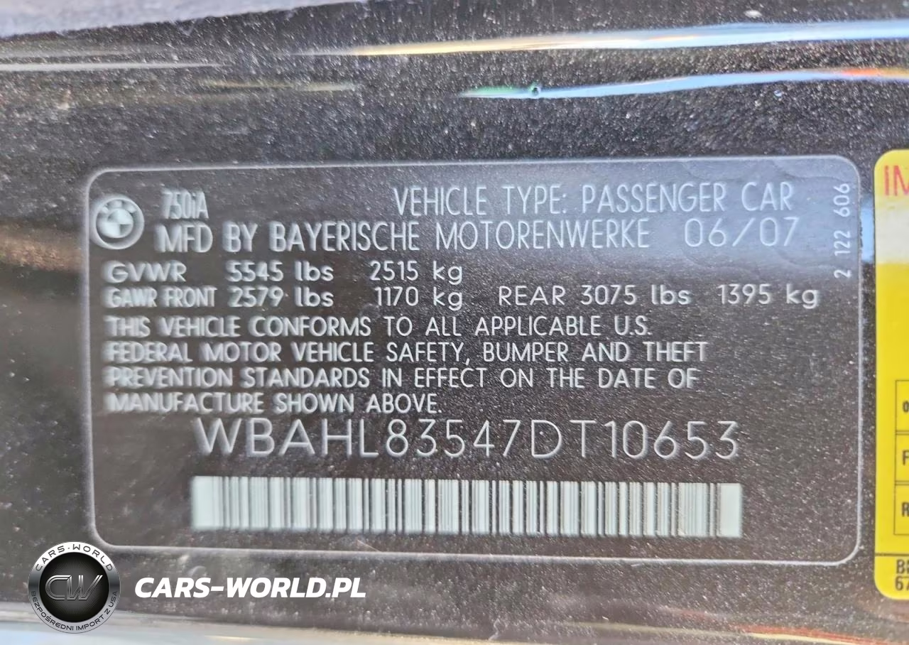2007 BMW 750 I VIN:WBAHL83547DT10653 - 12