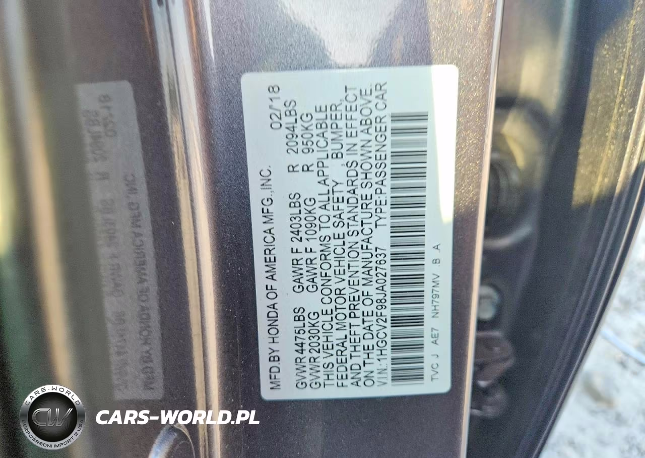 2018 Honda Accord Touring VIN:1HGCV2F98JA027637 - 12
