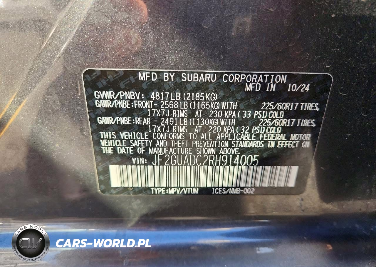 2024 Subaru Crosstrek Premium VIN:JF2GUADC2RH914005 - 13