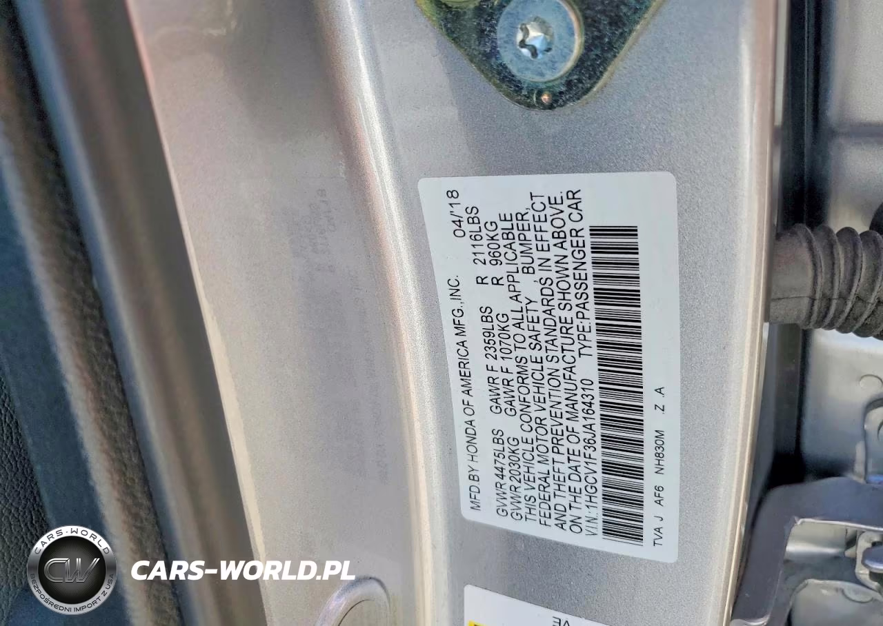 2018 Honda Accord Sport VIN:1HGCV1F36JA164310 - 12