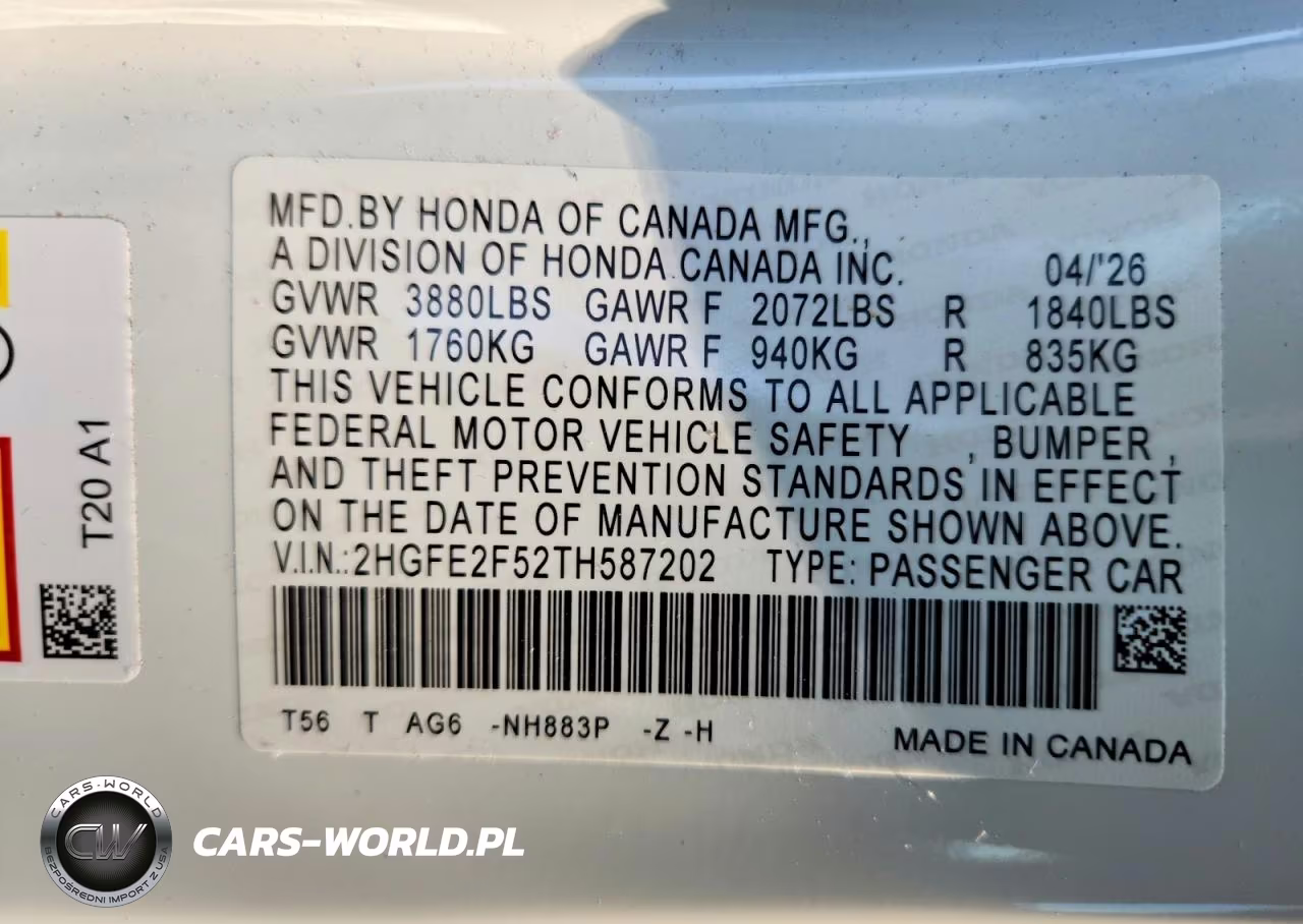 2026 Honda Civic Sport VIN:2HGFE2F52TH587202 - 12