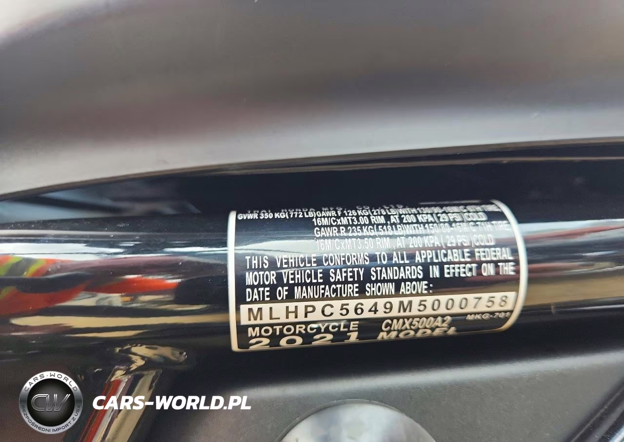 2021 Honda Cmx500 A2 VIN:MLHPC5649M5000758 - 9