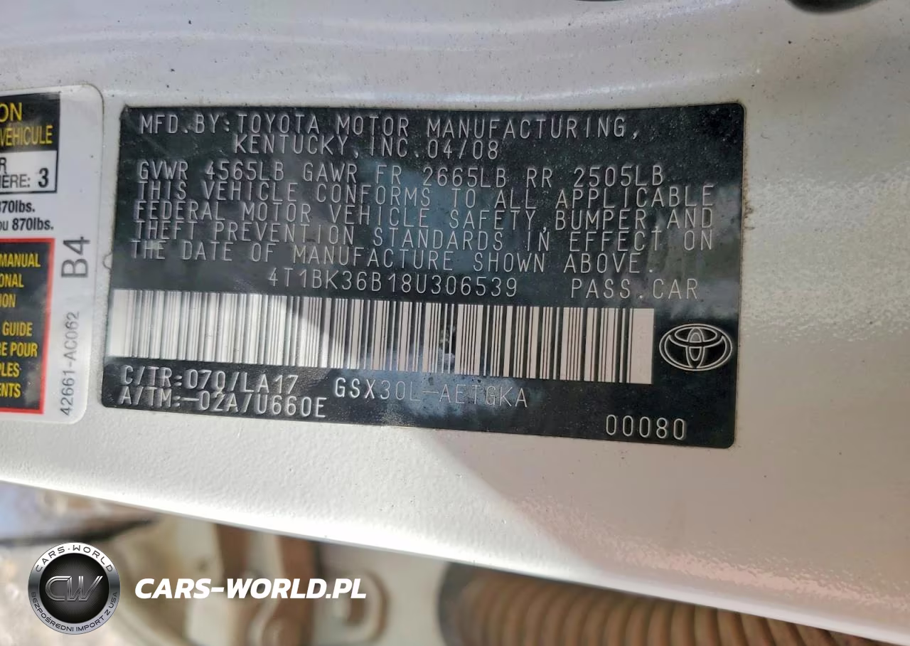 2008 Toyota Avalon Xls VIN:4T1BK36B18U306539 - 12