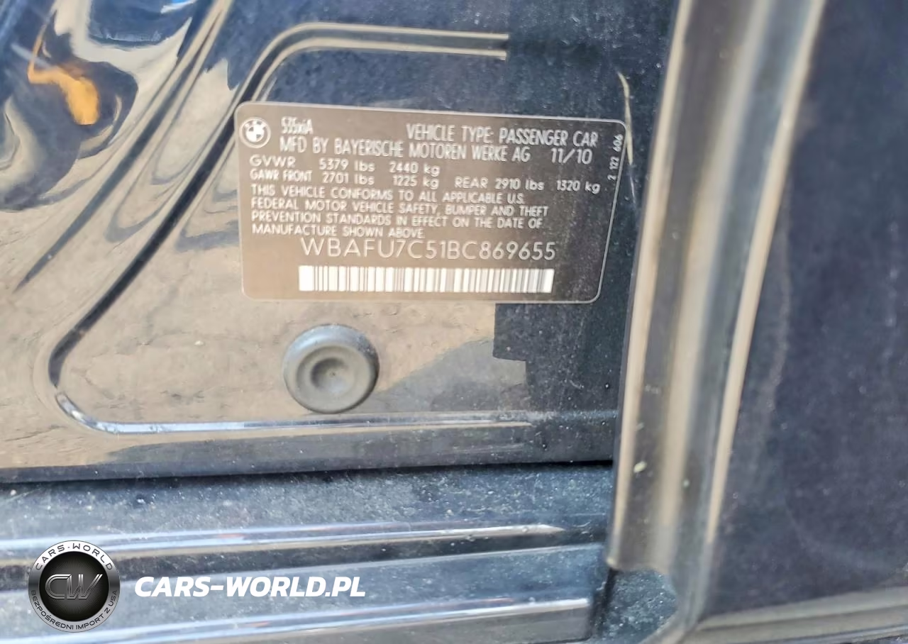 2011 BMW 535 Xi VIN:WBAFU7C51BC869655 - 12