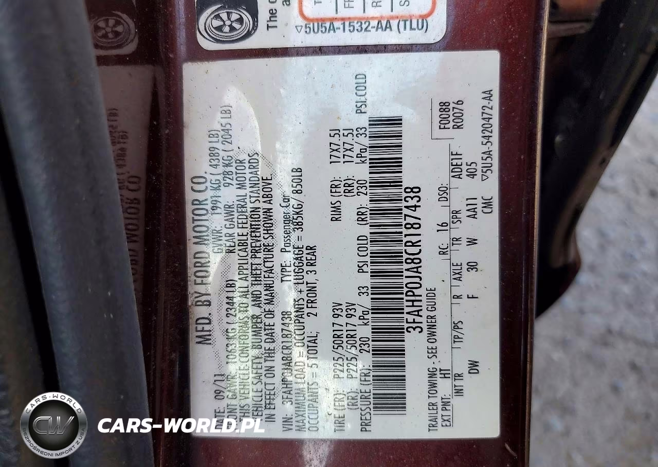 2012 Ford Fusion Sel VIN:3FAHP0JA8CR187438 - 12