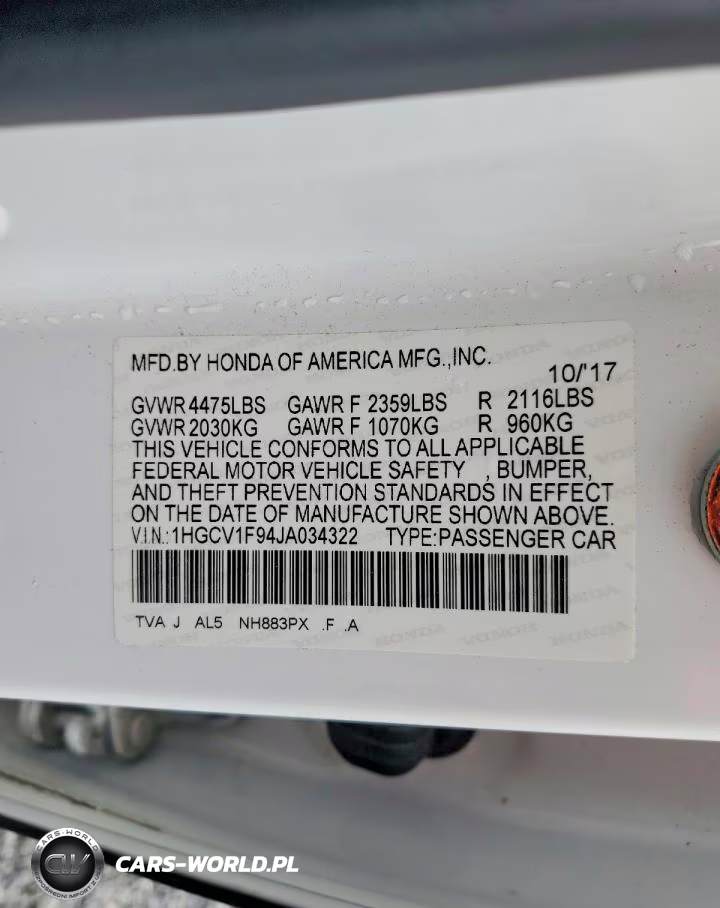 2018 Honda Accord Touring VIN:1HGCV1F94JA034322 - 12