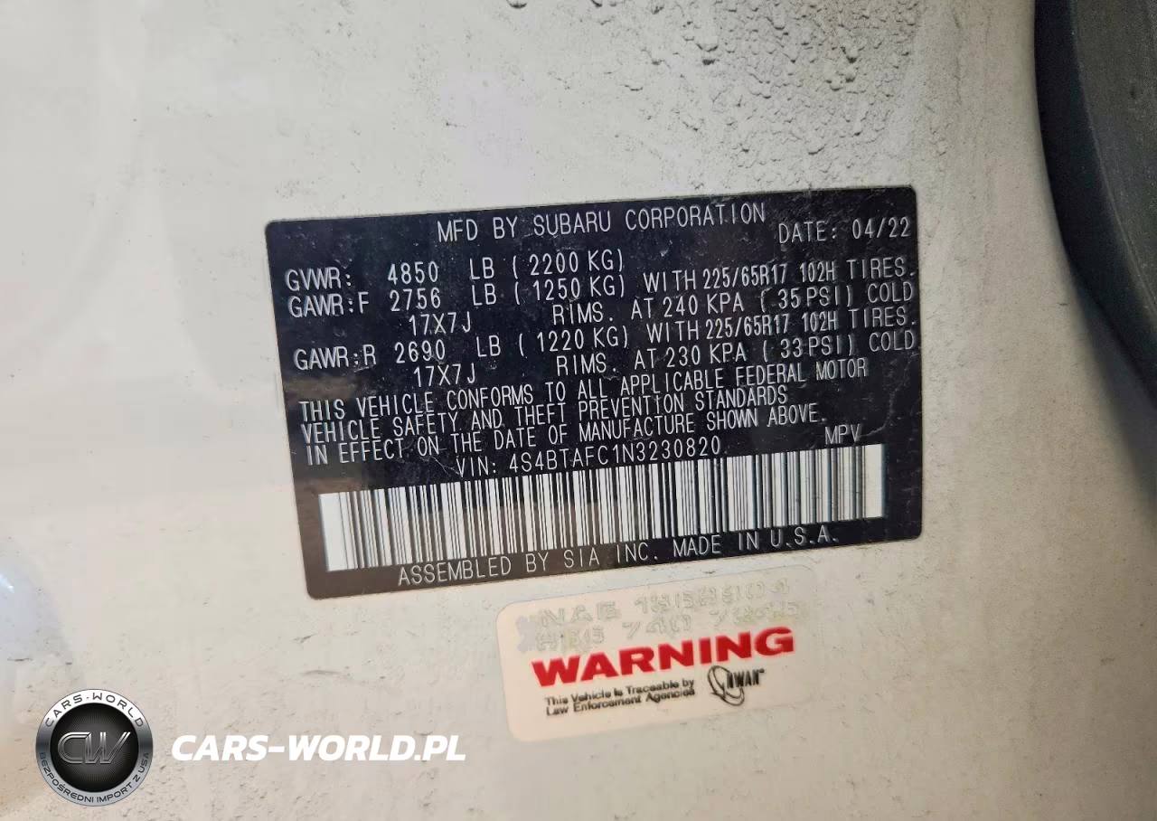 2022 Subaru Outback Premium VIN:4S4BTAFC1N3230820 - 12