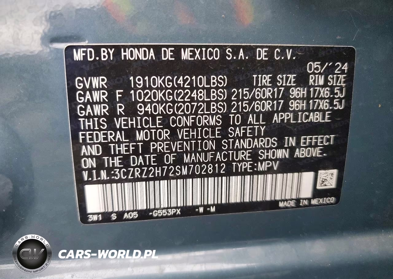 2025 Honda Hr-V Exl VIN:3CZRZ2H72SM702812 - 13