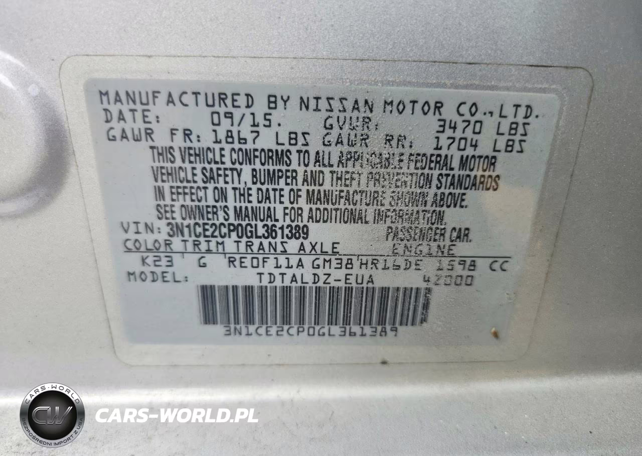 2016 Nissan Versa Note Sv VIN:3N1CE2CP0GL361389 - 12