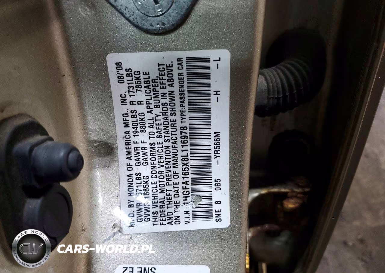 2008 Honda Civic Lx VIN:1HGFA165X8L116978 - 12