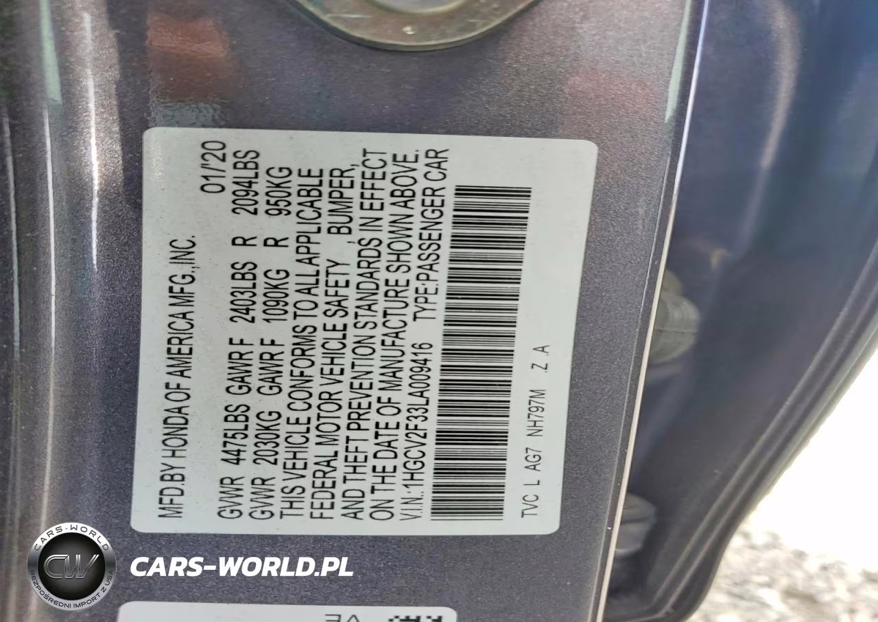 2020 Honda Accord Sport VIN:1HGCV2F33LA009416 - 12