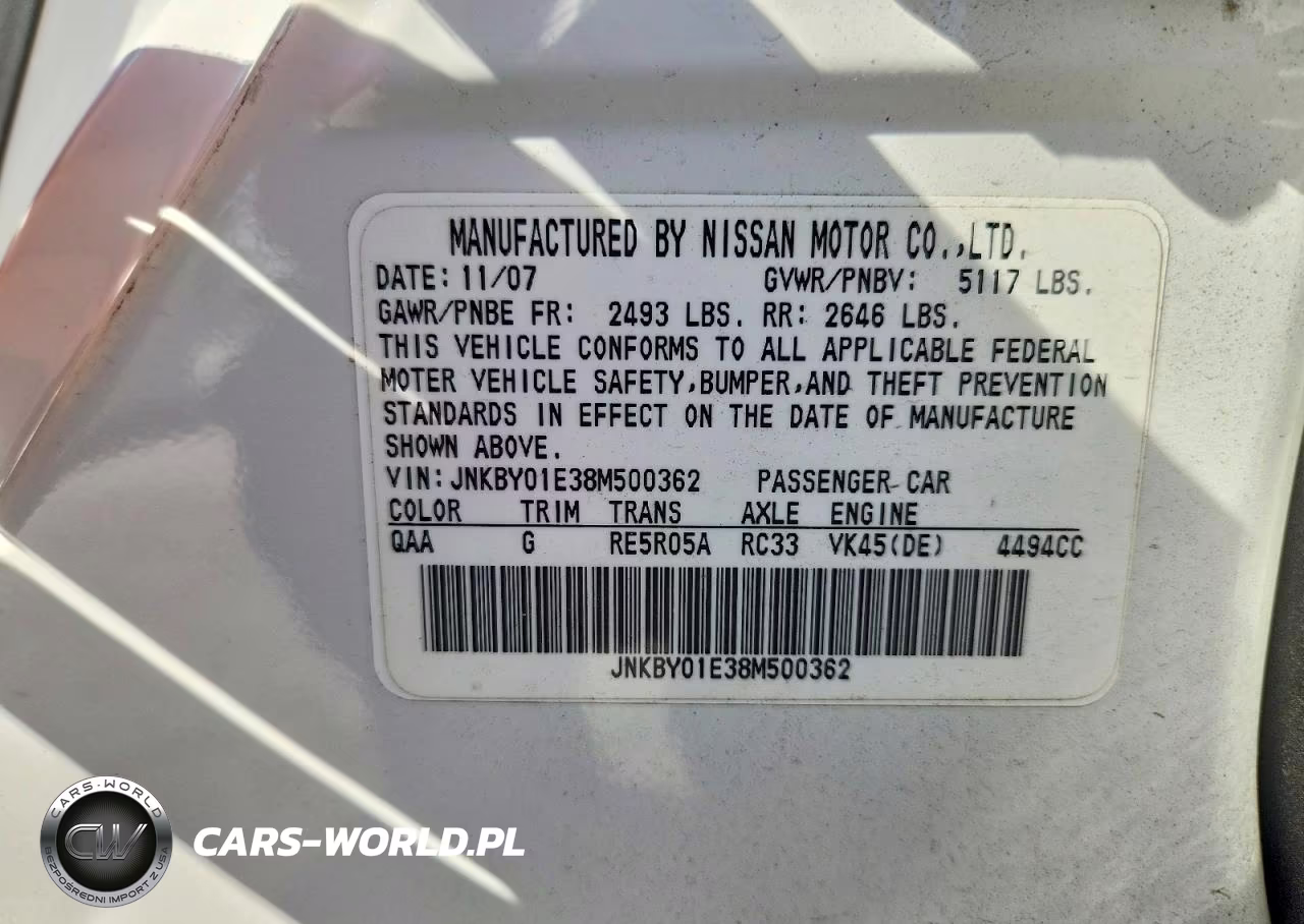 2008 Infiniti M45 Base VIN:JNKBY01E38M500362 - 12