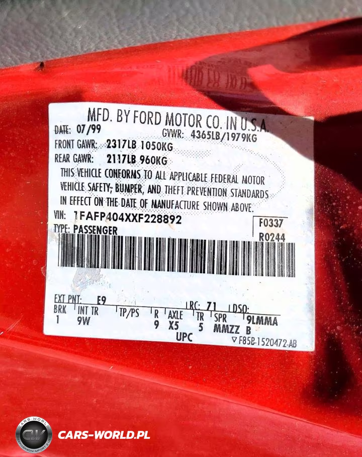 1999 Ford Mustang VIN:1FAFP404XXF228892 - 12