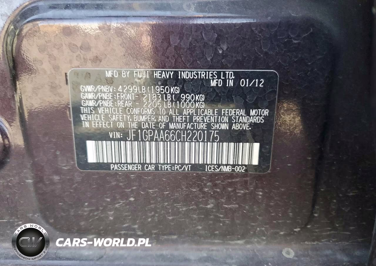 2012 Subaru Impreza VIN:JF1GPAA66CH220175 - 12
