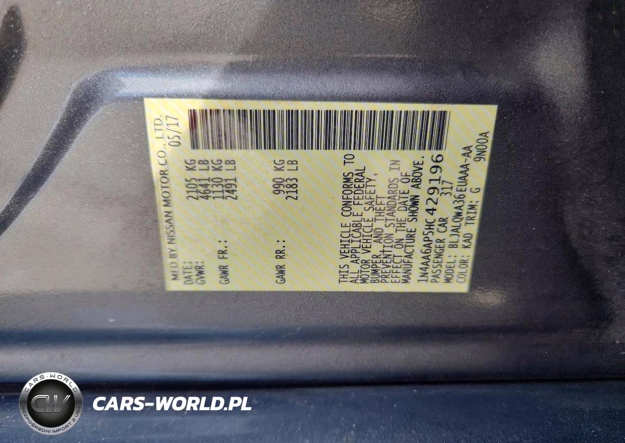 2017 Nissan Maxima 3.5 S VIN:1N4AA6AP5HC429196 - 12