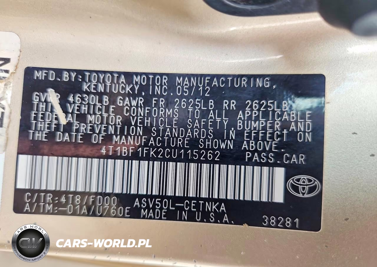 2012 Toyota Camry Le VIN:4T1BF1FK2CU115262 - 13
