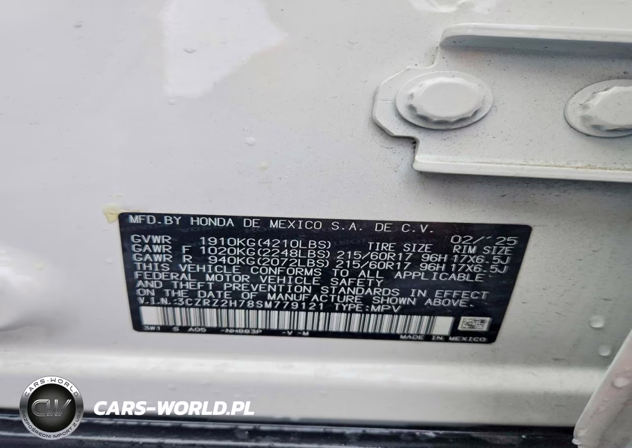 2025 Honda Hr-V Exl VIN:3CZRZ2H78SM779121 - 13