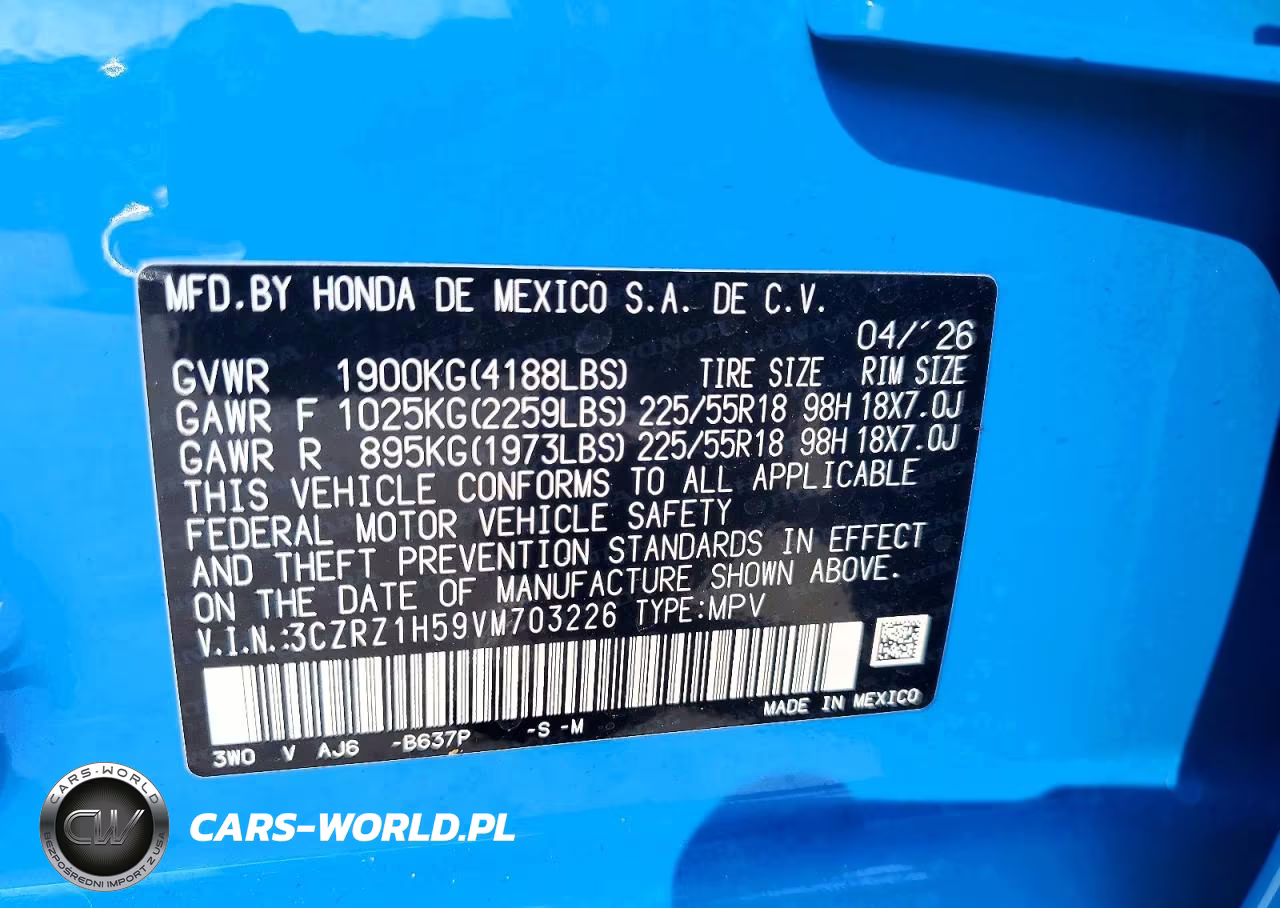 2027 Honda Hr-V Sport VIN:3CZRZ1H59VM703226 - 13