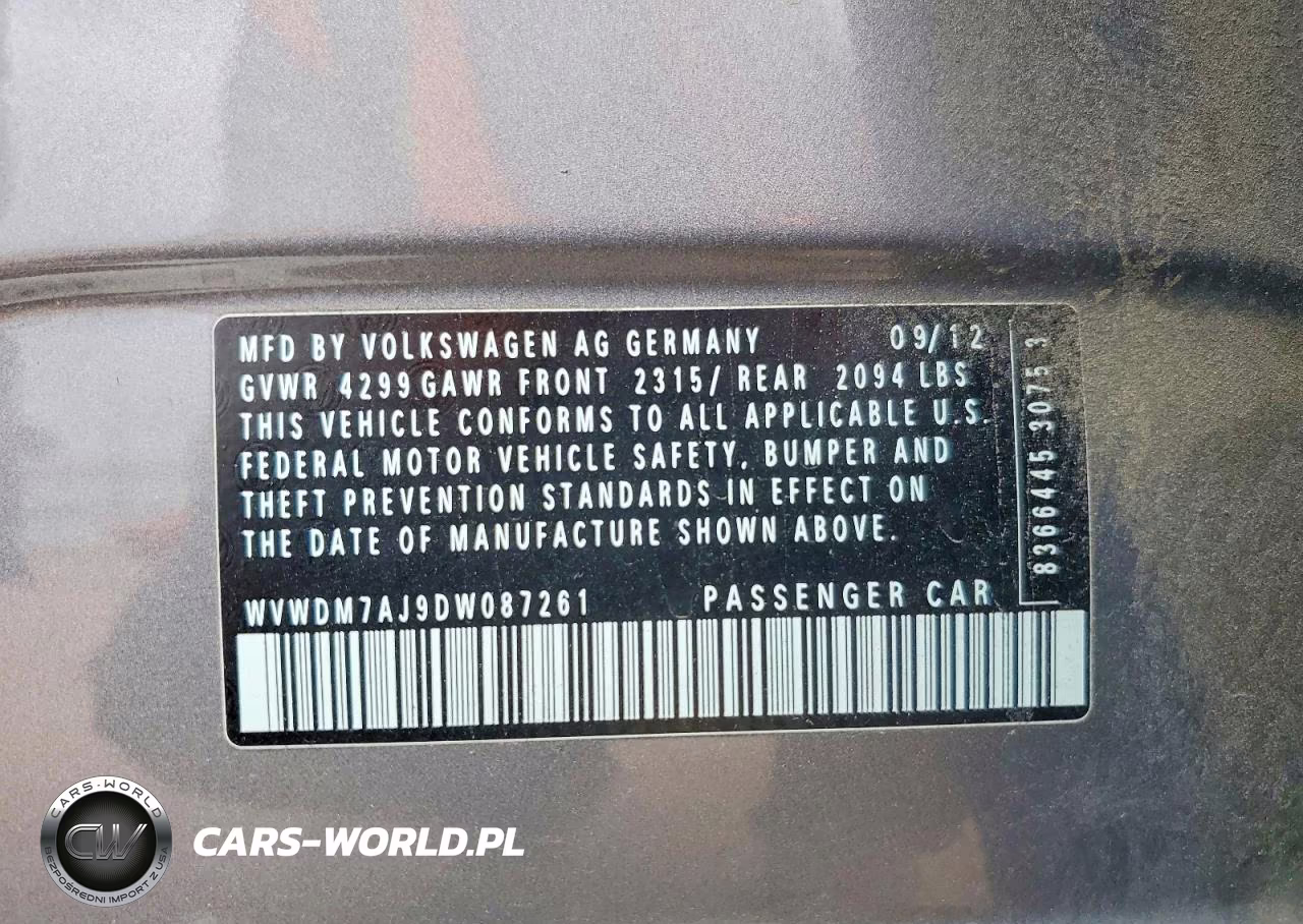 2013 Volkswagen Golf VIN:WVWDM7AJ9DW087261 - 12