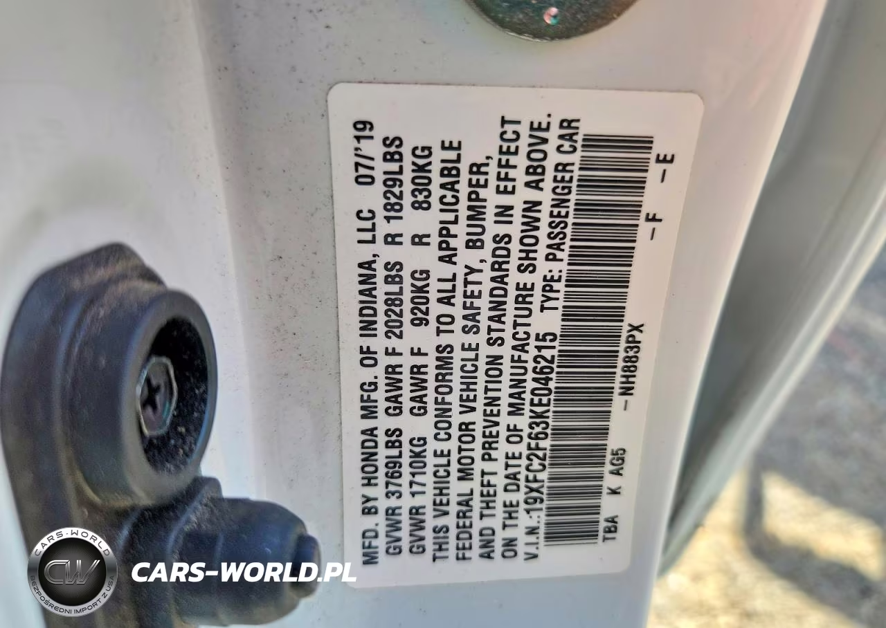 2019 Honda Civic Lx VIN:19XFC2F63KE046215 - 12