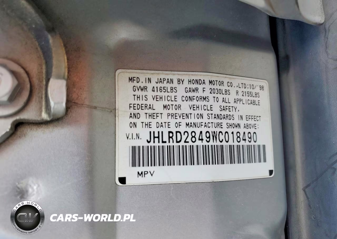 1998 Honda Cr-V Lx VIN:JHLRD2849WC018490 - 12