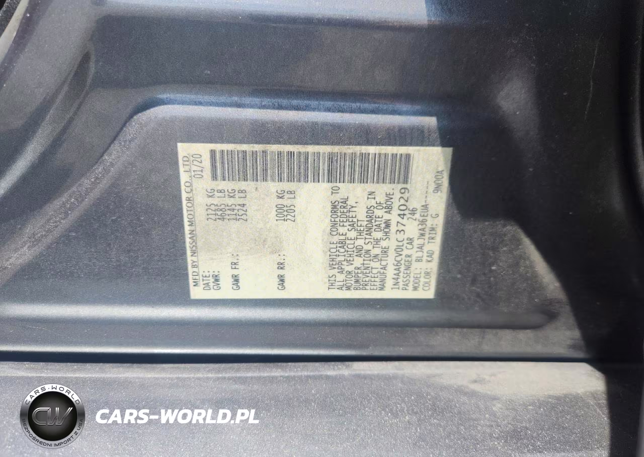 2020 Nissan Maxima Sv VIN:1N4AA6CV0LC374029 - 12