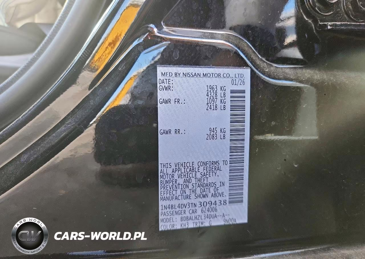 2026 Nissan Altima Sv VIN:1N4BL4DV3TN309438 - 12