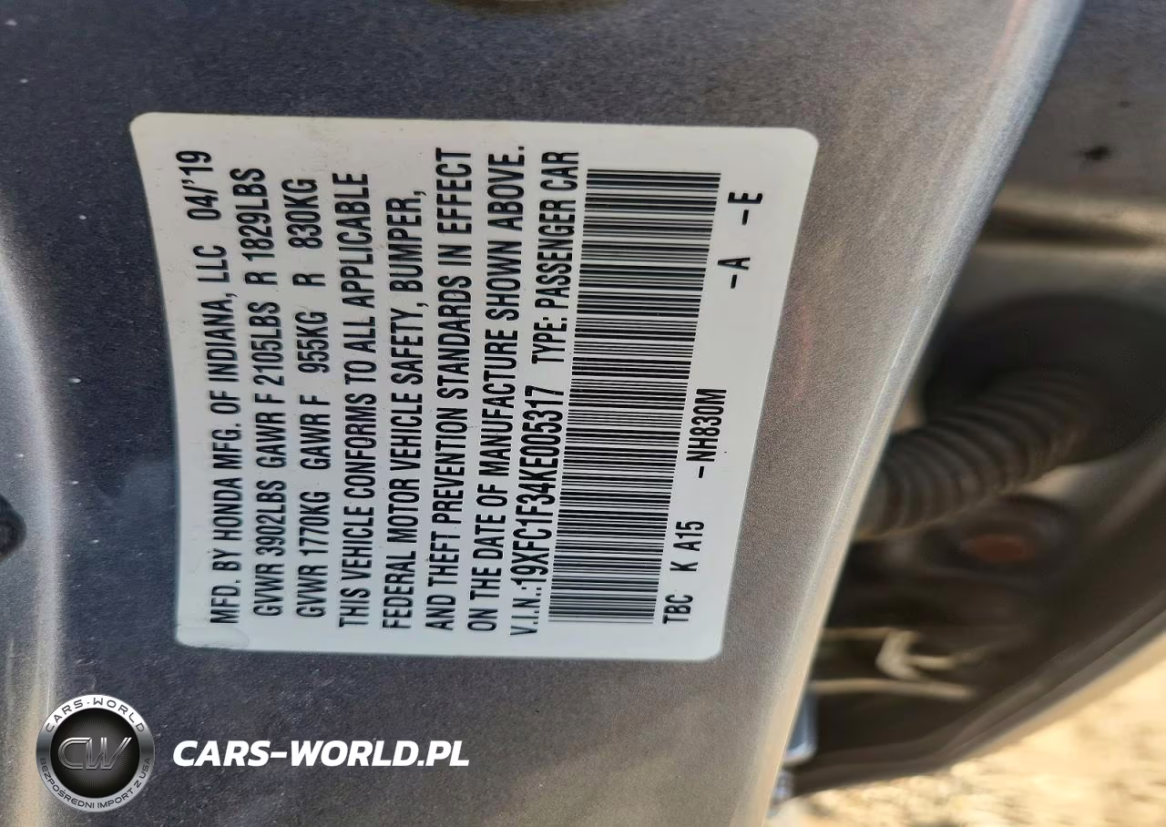 2019 Honda Civic Ex VIN:19XFC1F34KE005317 - 12