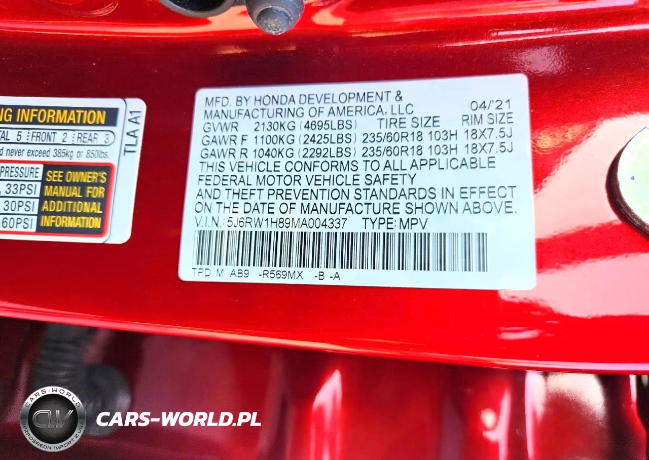 2021 Honda Cr-V Exl VIN:5J6RW1H89MA004337 - 13